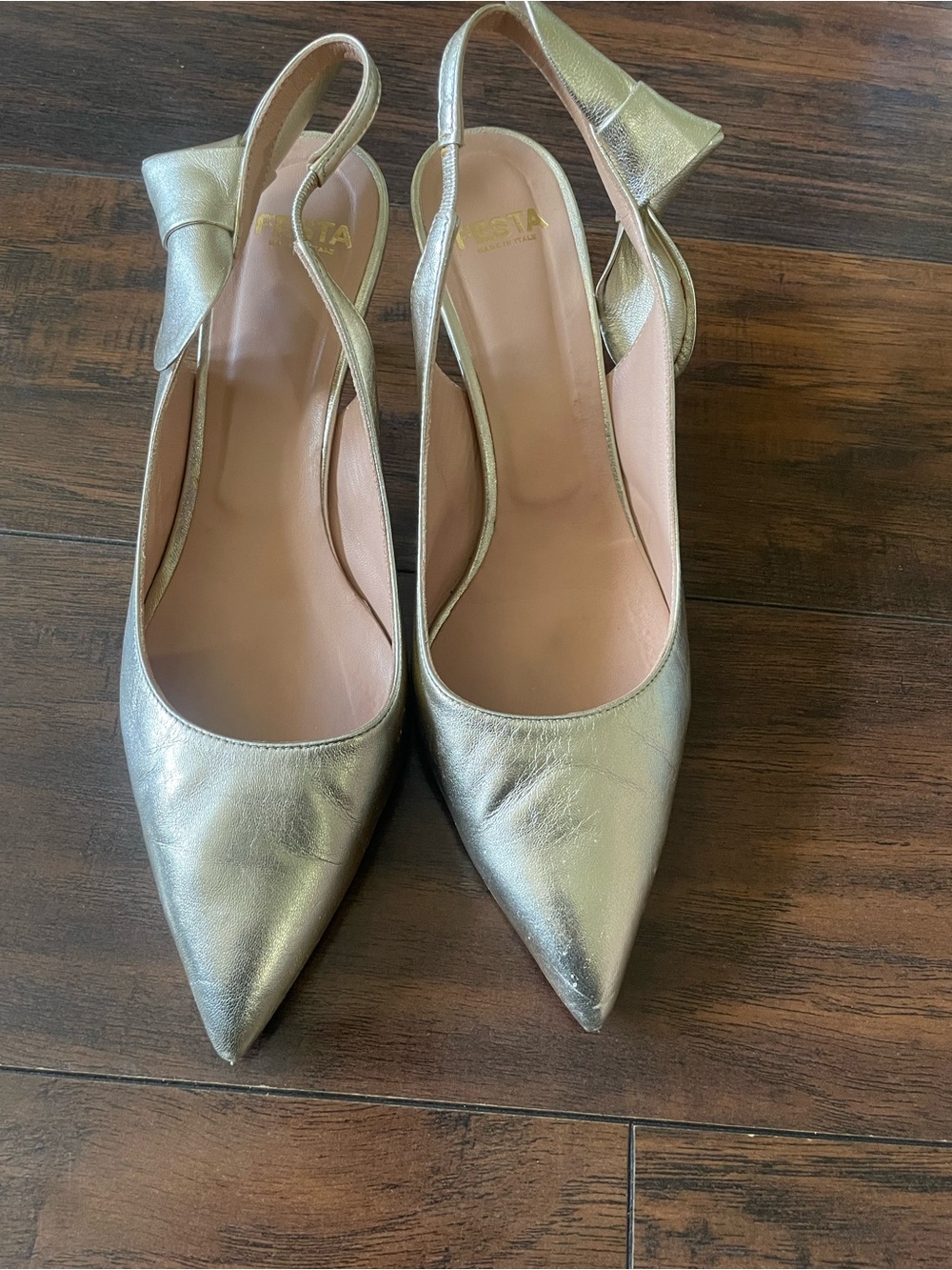 Gold Slingback Pointed-Toe Pumps - Festa